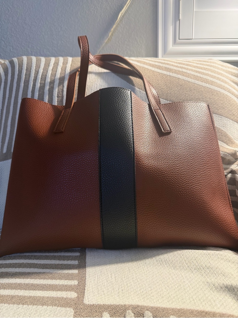 Vince Camuto Brown Tote with Black Center Stripe